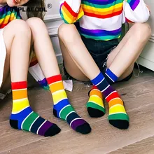 Harajuku радужные полосатые забавные носки Skarpetki корейский конфетных оттенков милые носки для женщин Divertidos Art Street Sokken Calcetines Mujer