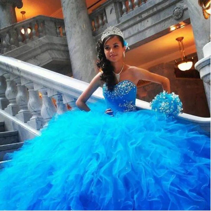 Скромные милые 16 платьев дешевые платья Quinceanera Vestido de Debutantes 15 Anos Синие стразы