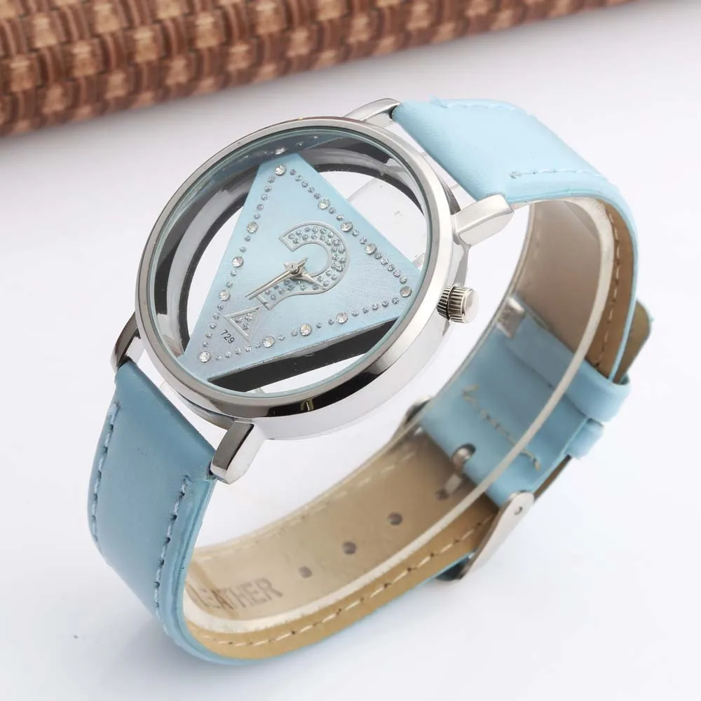 Women Watches Fashion Triangle Transparent Quartz Wristwatches Leather reloj mujer