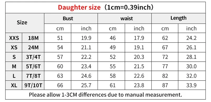 daughter size