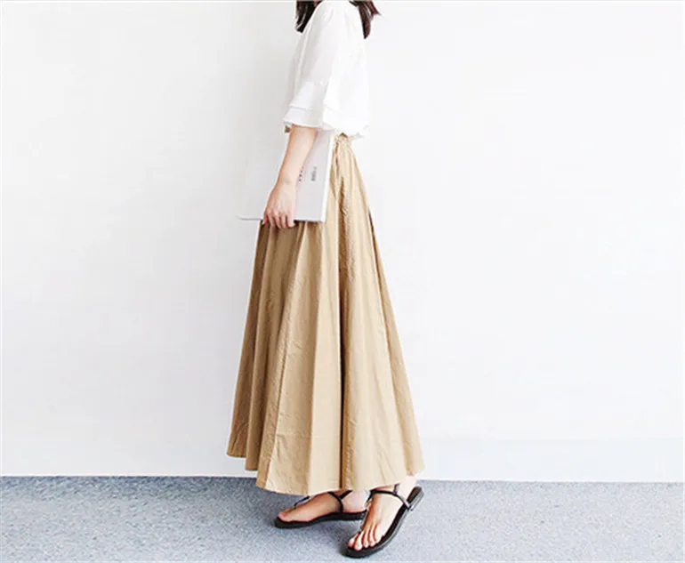 Плюс размер Весенняя женская юбка Осенняя хлопковая льняная Женская модная винтажная длинная юбка с эластичной талией корейские юбки 5XL 6XL 7XL