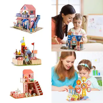 

3D DIY Puzzle Jigsaw Cartoon Castle House Assembly Craft Early Learning Educational Toys for Children Birthday New Year's Gifts