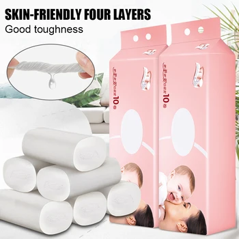

10 Rolls Of 4Layers Toilet Paper Large Capacity Bathroom Tissue White Skin-friendly Soft And Strong Suitable For Home HotelTP899