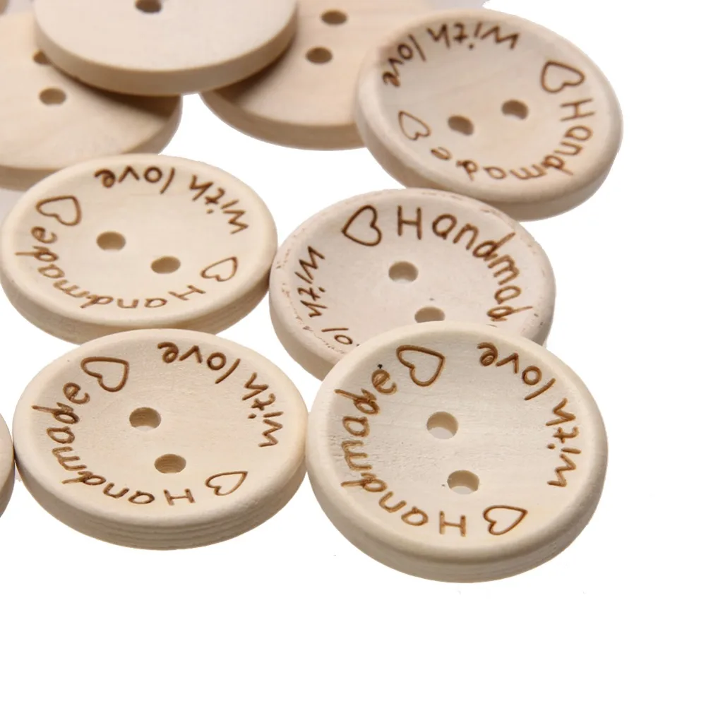 Wooden Button Handmade with Love Natural Round Shape Craft Buttons for Sewing Scrapbooking DIY Handmade Ornament 15mm 20mm 150 Pieces
