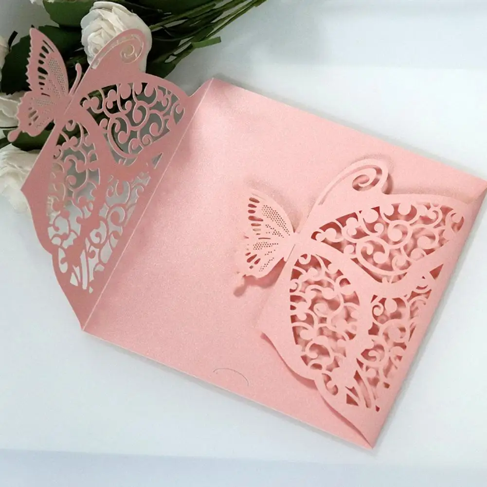  10pcs Wedding Invitation Cards Hollow Butterfly Card Paper And Cover Kit For Wedding Birthday Showe - 4000597463968