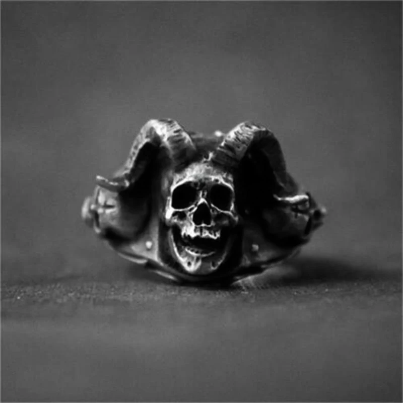 Готическое кольцо дьявола сатаны перевёрнутый крест Коза демон байкерские