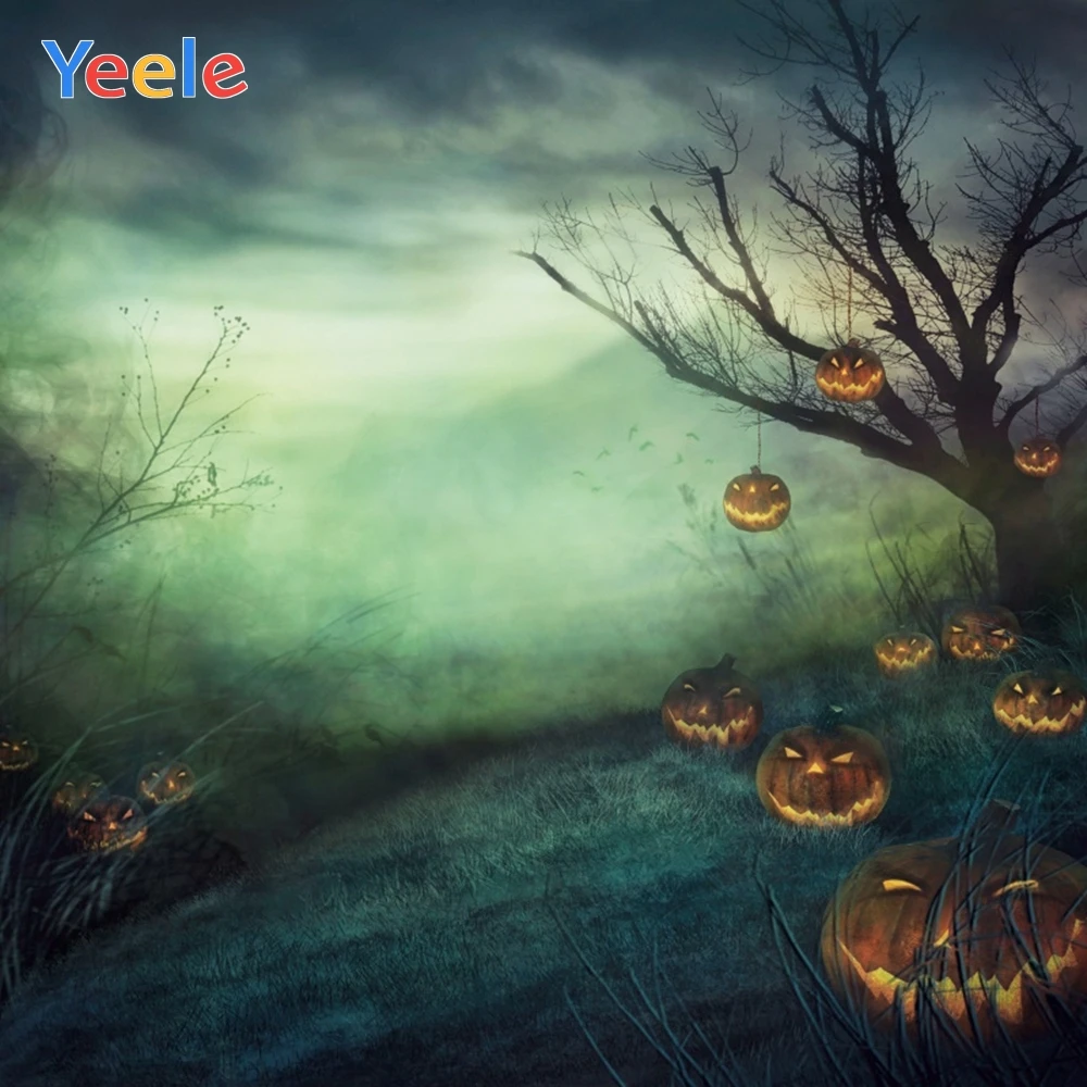 

Halloween Backdrop Forest Tree Branches Pumpkin Lantern Vinyl Photography Backdrops Photographic Background For Photo Studio