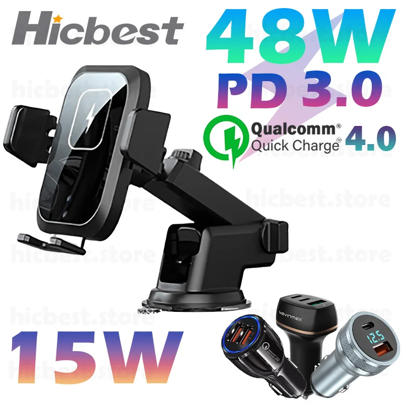 Cargador de coche inalámbrico de 15W, soporte de teléfono para iPhone, carga inalámbrica, montaje de cargador de inducción de coche para iPhone 12 SE 11 8 Samsung S20