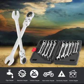 

New 12Pcs/Set 8-19mm Chrome Vanadium Flexible Head Combination Tool Ratchet Wrench Set Gear Wrench Set Car Bike Repair Tool