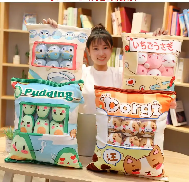Christmas A Plushie Bag Pudding Toys Mini Animals Doll Sakura Bunny Hamster Penguin Bear Chick Strawberry Dog Cat Pig Plushie