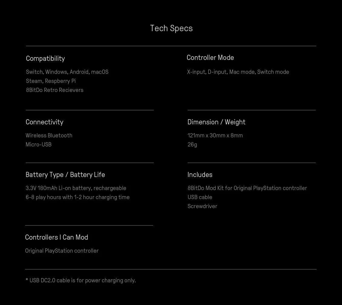 8BitDo Mod Kit for Original PlayStation Bluetooth Gamepad for Classic Controller for Windows Android macOS Switch