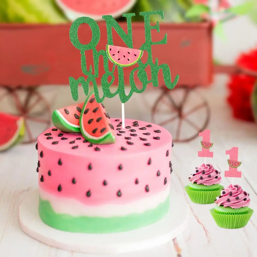 

Summer Watermelon Fruit One Cake Topper Happy Birthday Cake Insert Cupcake Store Topper Supplies Baby 1st Birthday Cake Topper