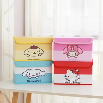 

Cartoon Hello Kitty My Melody Cinnamoroll Pom Pompurin Cosmetic Box Bags Makeup Bags Case Toy Folding Storage Box Bag Organizer