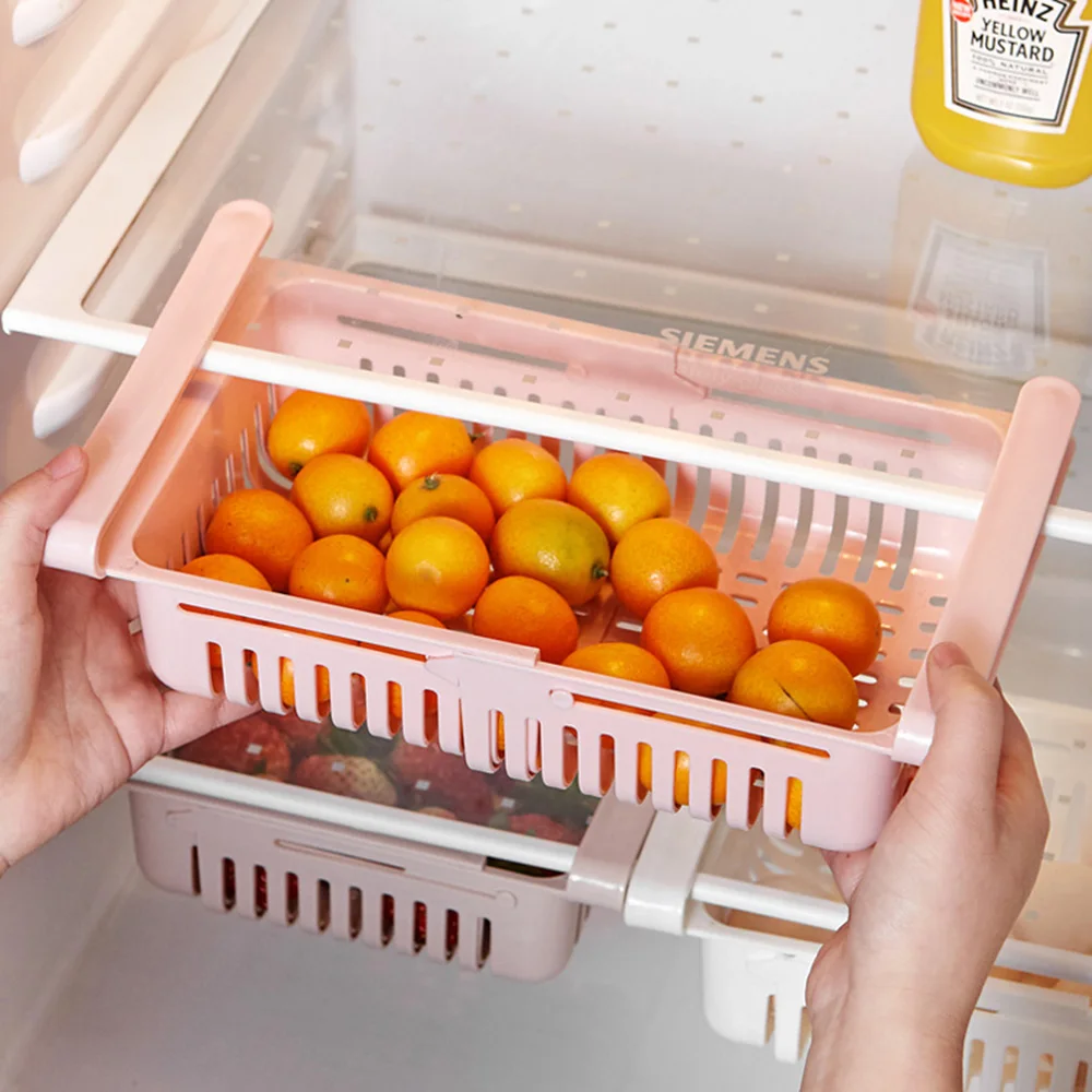 

Kitchen Storage Box Food Fruit Container Organizer Rack Pull-out Drawer Stretch Refrigerator Storage Basket Beige
