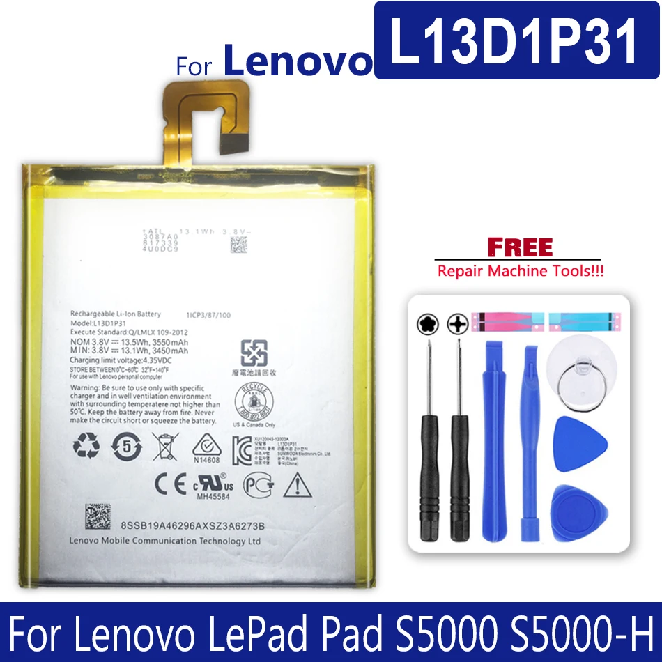 Аккумулятор 3550 мАч для Lenovo LePad S5000 S5000H Pad A3500 L13D1P31 Tab2|Батареи планшетов и резервное