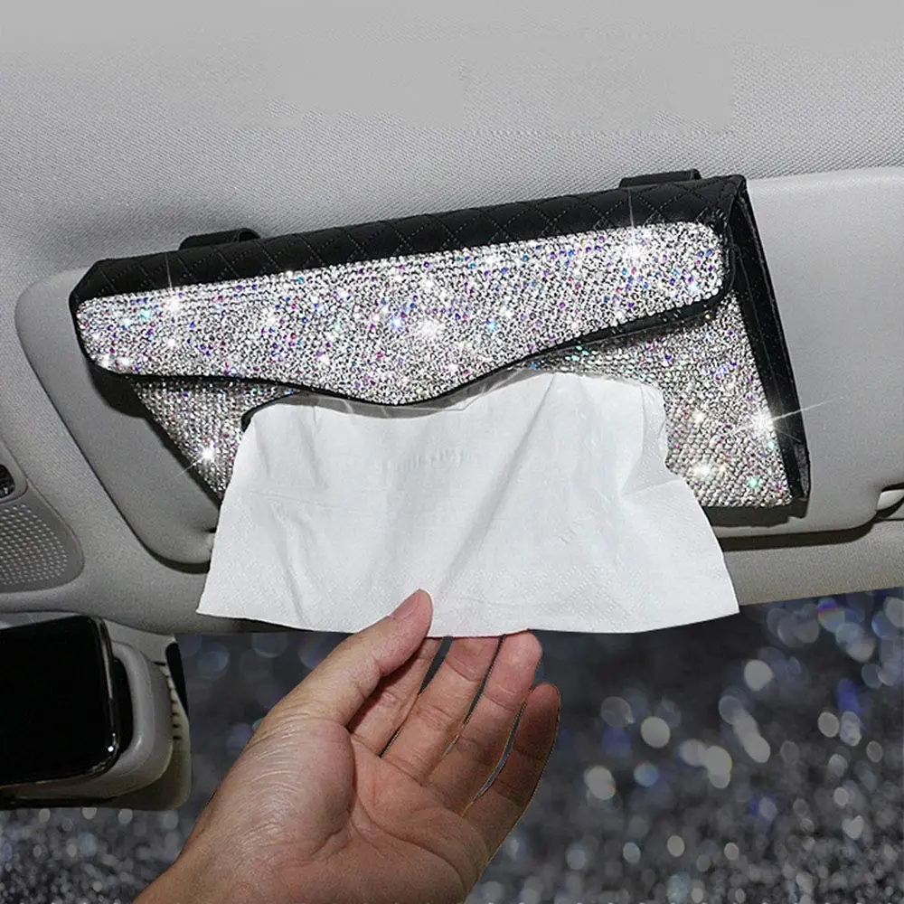 Bling автомобильный козырек держатель ткани кожа кристаллы бумажное полотенце обложка чехол для женщин(черно-белый-Bling