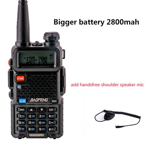 add mic speaker Baofeng UV-5r walk talk 2800 мАч baufeng 5 Вт рация 10 км УКВ радиостанция мобильный двухдиапазонный радиоприемник woki toki - Цвет: add mic speaker