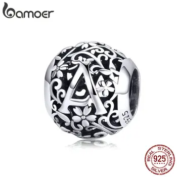 

BAMOER Alphabet Round Beads Silver 925 Jewelry Vintage Name Customied Beads for Silver Snake Bracelet DIY Jewelry Making SCC1158