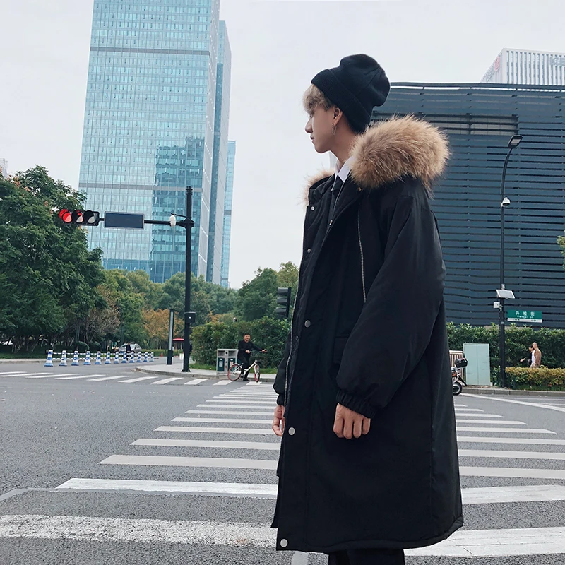 Winter New Men's Korean Version Of The Loose Couple In The Long Section Of The Tooling Diagonal StudentCasual Harajuku Coat