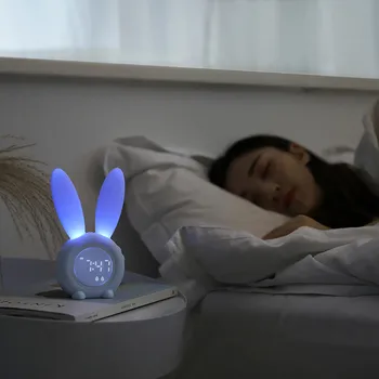 

Bzoosio Cute Rabbit Timed Alarm Clock Night Light Creative Led Digital Snooze Cartoon USB magnetism Electronic Clock kid gift F1