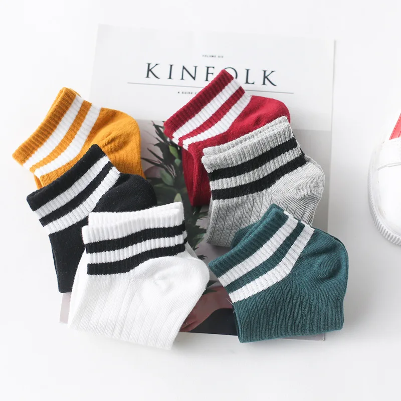 Stripe Cotton Funny Short Socks Women Warm Cute Kawaii Happy Sock Korean Breathable Sweat Streetwear Fashion Casual Calcetines