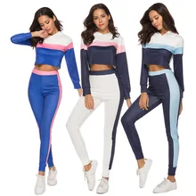 Best Selling Women Short Hooded Top+Long Pants Suit Color Stitching Long Sleeve Fashionable Set Casual Sports Suit