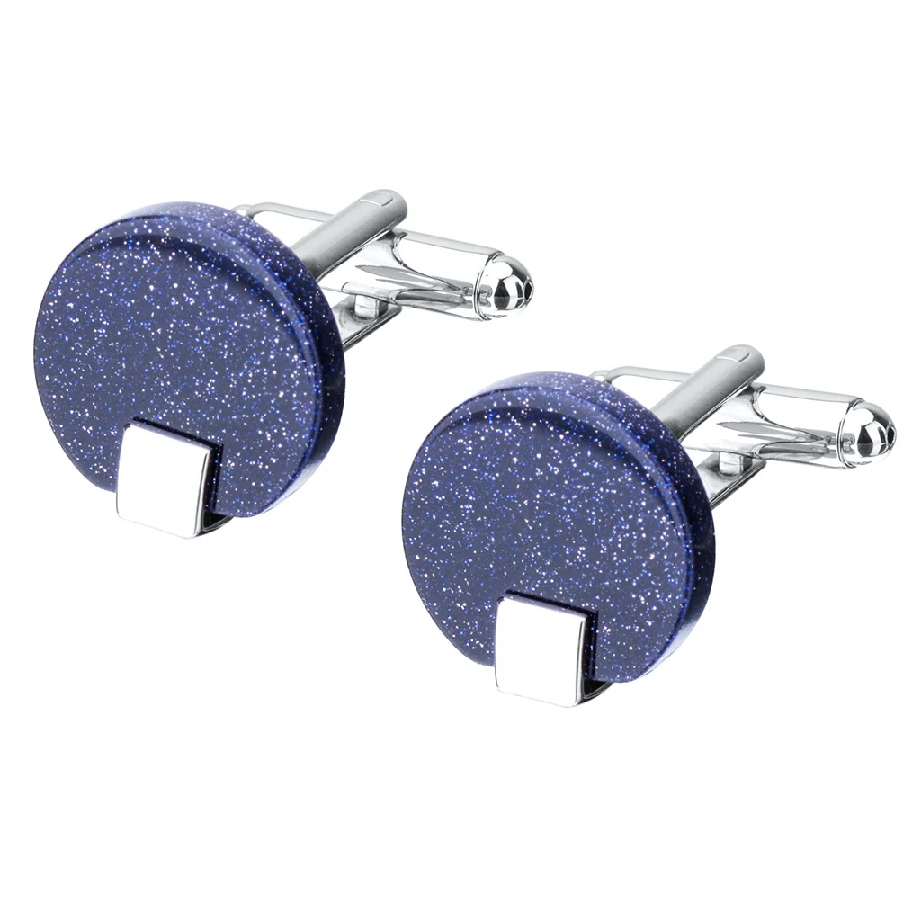 Fashion Round Shiny  Blue Sand Star Stone French Shirt Men's Suits Cufflinks