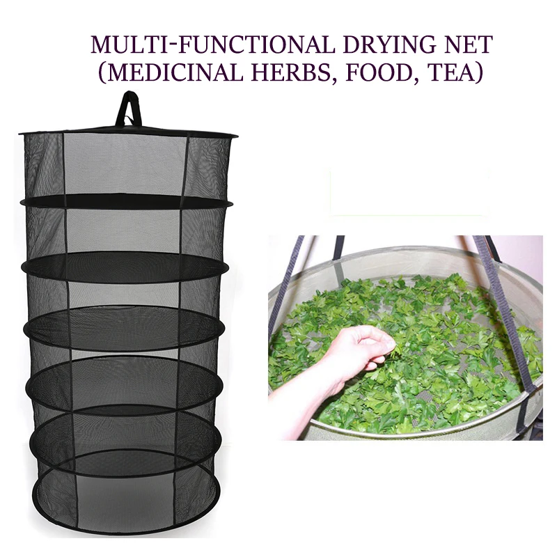 

Multiple Layers Hanging Herb Drying Net Folding Dry Rack Opening Shape Dryer Bag Mesh 600Mm Diameter For Flowers Buds Plants