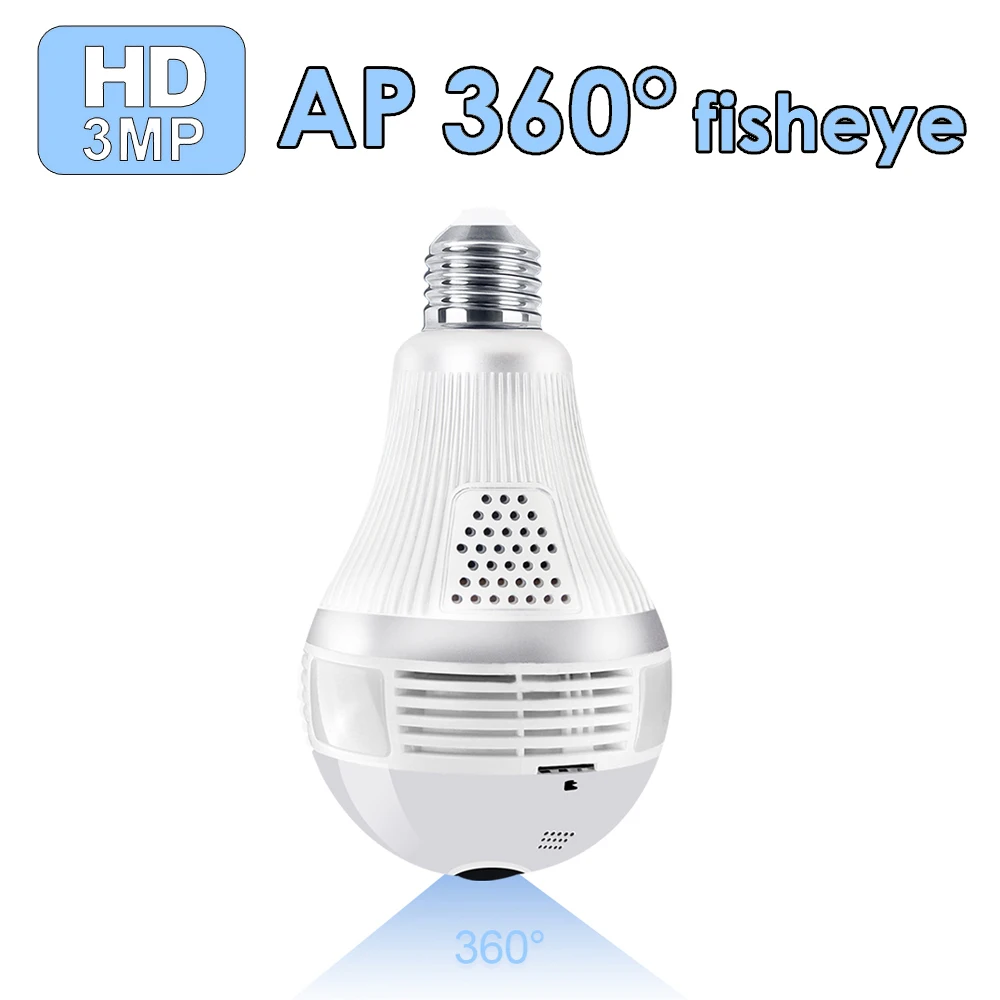 

1080P 3MP HD 360° Panoramic Wifi IP Camera Light Bulb Home Security Video Camera Wireless CCTV Surveillance Fisheye Network