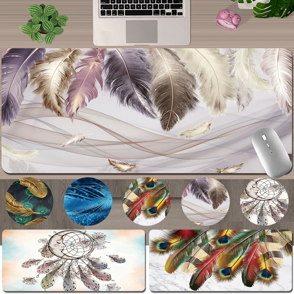 Mouse-Pad High Quality Non-slip PU Leather Feather Pattern Series Computer Mouse Mat Xl Office Desk Accessories Keyboard Pad | Компьютеры