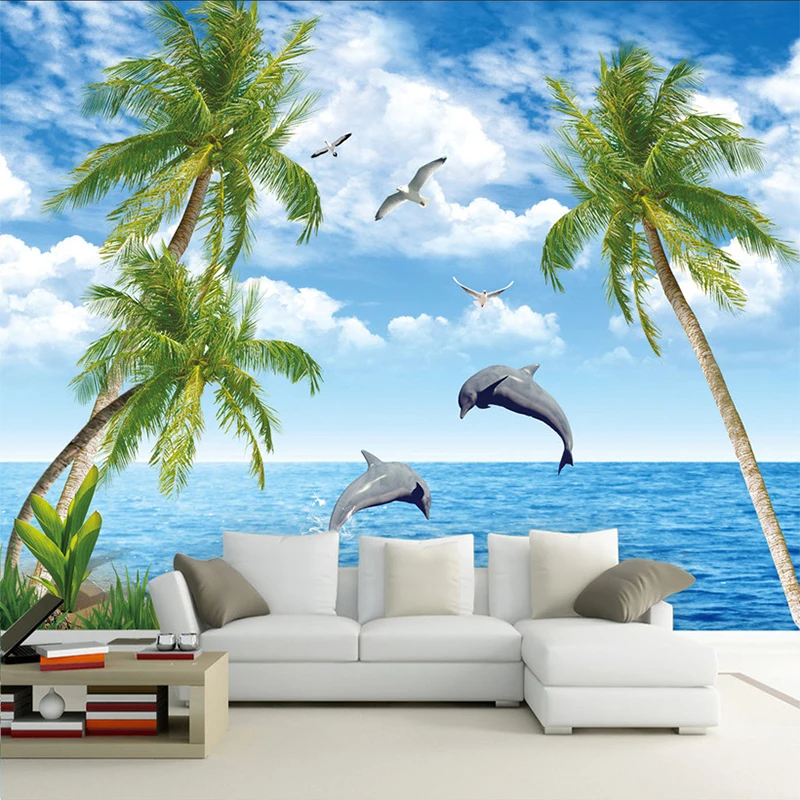 

Dropship Modern Simple Creative Jumping Dolphin Seaside Landscape Photo Mural Wallpaper Sofa Backdrop Wall Home Decor Fresco