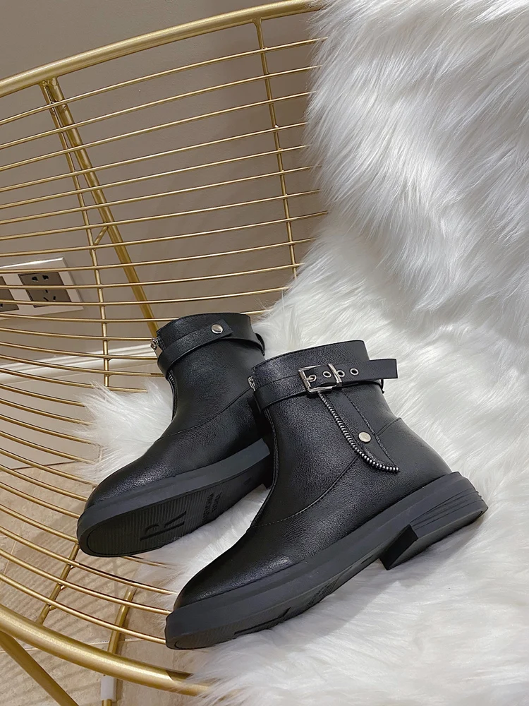 

2020 Autumn Winter New Leather Boots Women's Shoes Black Before Zipper Ankle Boots Women Boots Woman Platform Big Size 35-39