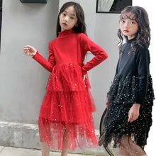 Новое осенне-зимнее платье для девочек-подростков детское хлопковое платье принцессы для малышей рождественское платье для девочек черного, белого, красного цвета