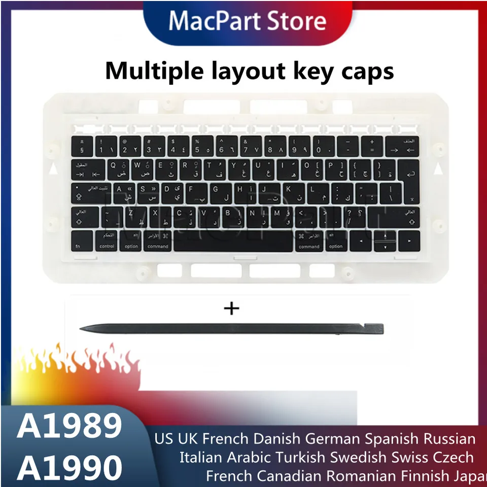 For Macbook Pro13" 15" A1989 A1990 A2159 Keycap US UK French Danish German  Spanish Russian Italian Arabic Turkish Layout keys - AliExpress
