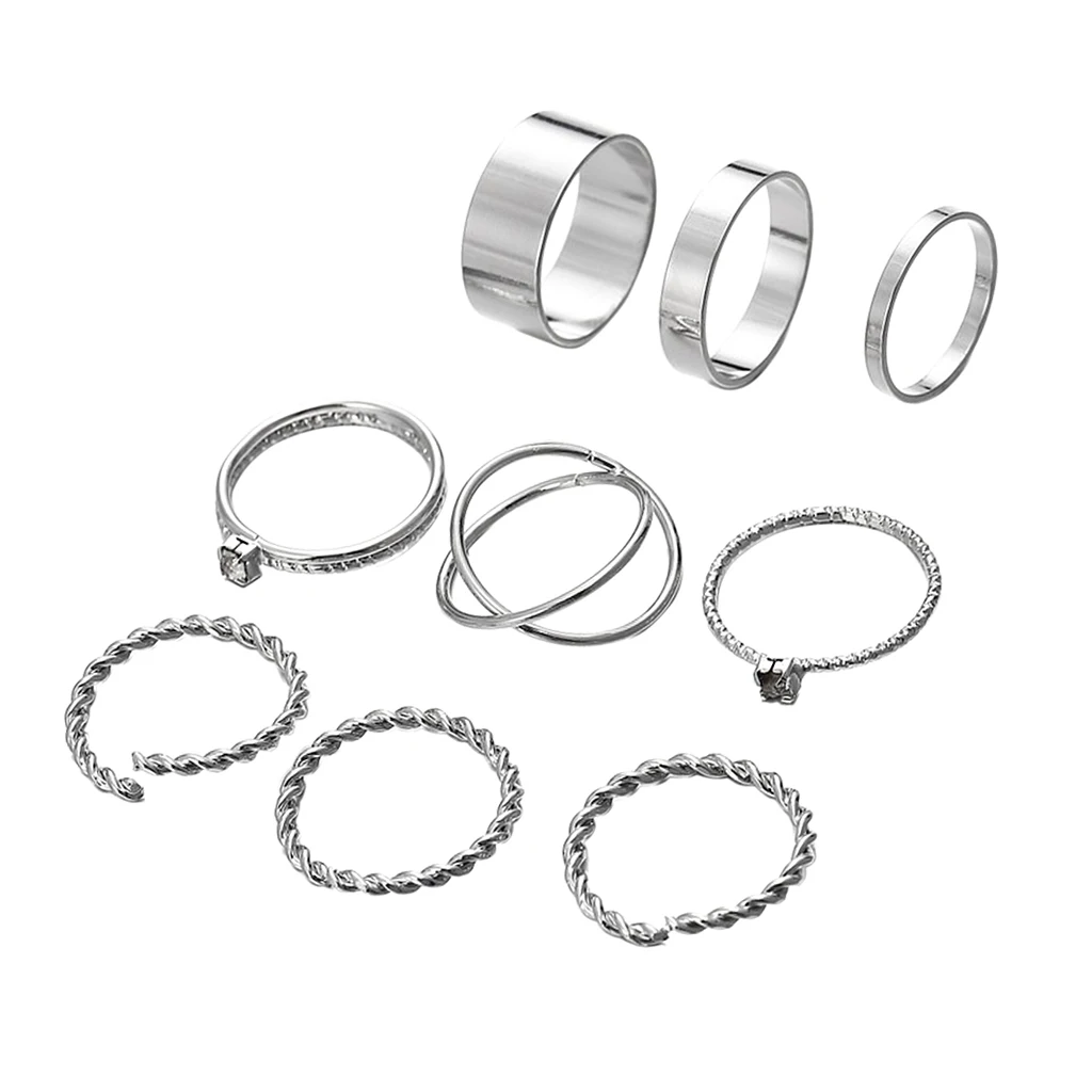 6Pcs Mid Finger Knuckle Rings Set Thumb Stack Plain Ring Band Charm Jewelry Bohemian Beach Decoration