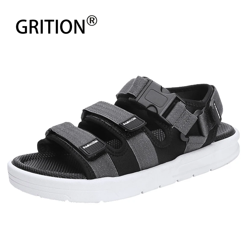

GRITION Men Sandals Quick-dry Platform Flat Heel Casual Rubber Hook Loop Male Sandals Summer Beach Shoes 2019 New Water Footwear