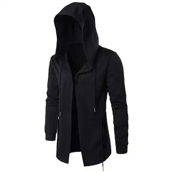 

Jacket Long Section of The Hooded Cloak Cardigan Hoodie Jacket Men Black Coat