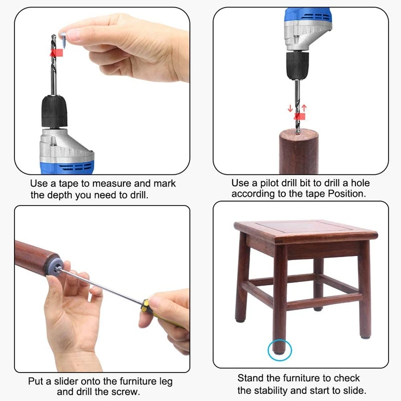 가구 글라이더 PTFE 타일 나무 바닥용 나사 바닥 보호대가있는 쉬운 이동 슬라이더, 48 개 (원형 25Mm)