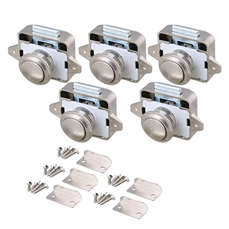 5Pcs 26mm Opening Hole Pearl Nickel Keyless Push Button Latch Knob for Motorhome Caravan
