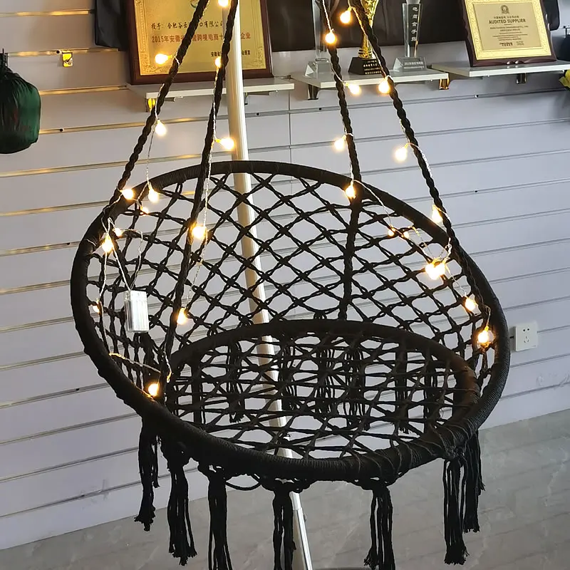 Chaise hamac balançoire avec Kit de matériel de suspension, chaise  suspendue en corde de coton tricotée à la main avec bande lumineuse pour  intérieur et extérieur - AliExpress