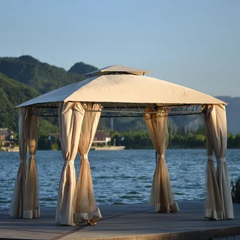 

Garden Patio Unbrella Double Tiered Sunshade Grill Canopy Outdoor BBQ Umbrella Gazebo Tent With UV Protection
