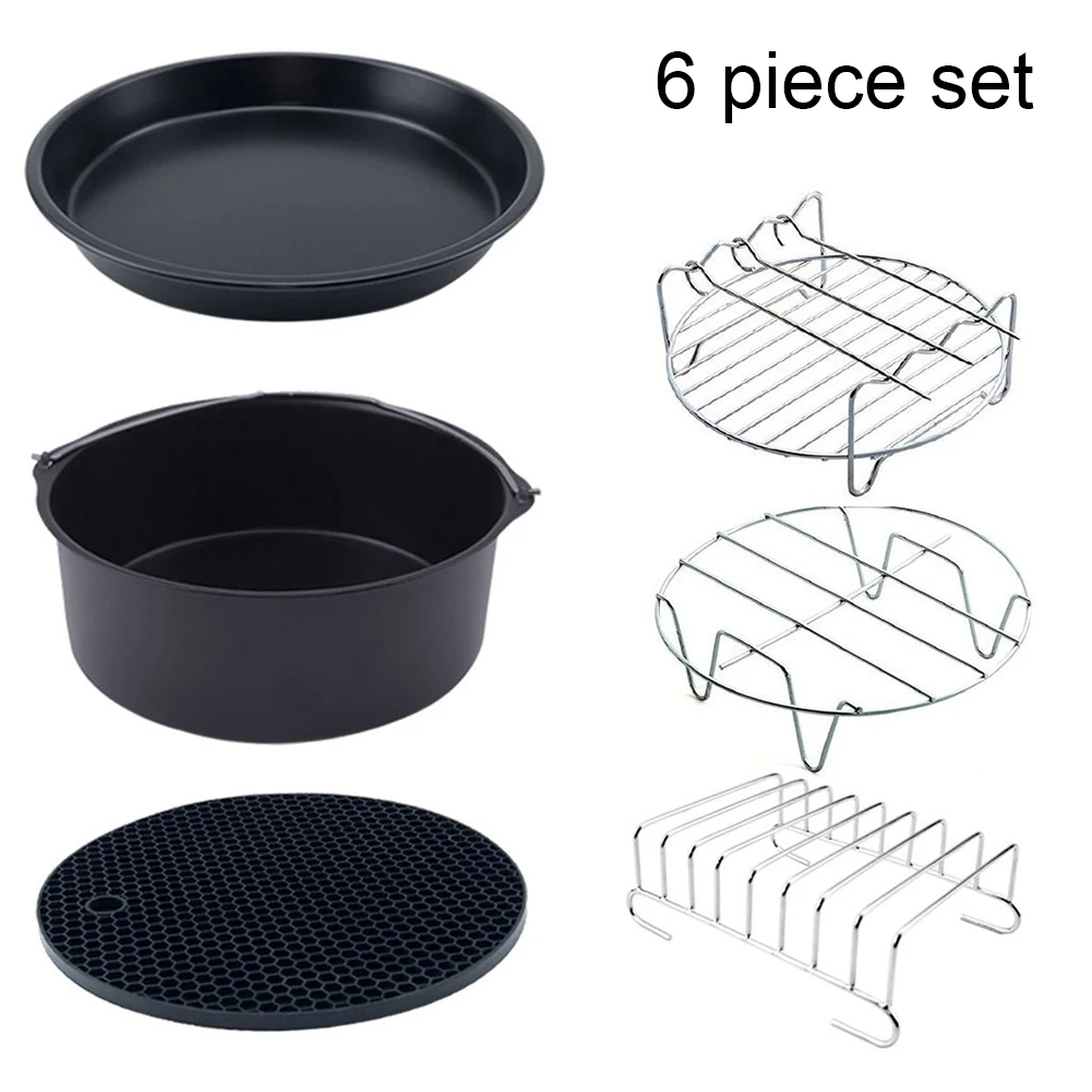 

6Pcs Air Fryer Accessories Baking Pizza Pan 7 Inch Pizza Cake Make Tool For Gowise Phillips Cozyna Secura Fit All 3.2QT - 5.8QT