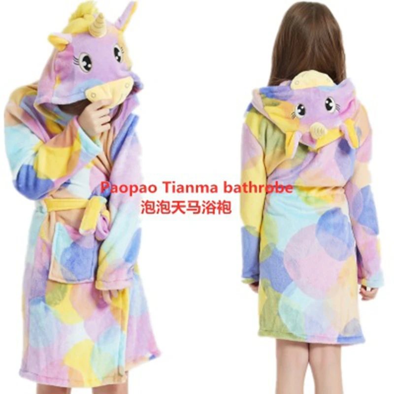 Winter Autumn Children's Flannel Baby Bathrobe Long Sleeve Hooded Kids Sleepwear Boys Girls Nightgowns Unicorn Sleep Robe 3-11Y