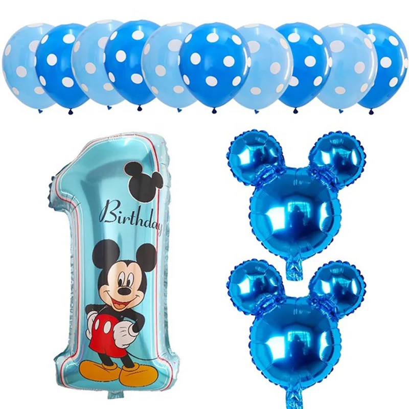 13 шт. фольгированные гелиевые шары Микки и Минни Маус, латексные шары для вечеринки в честь Дня Рождения, для мальчиков и девочек - Цвет: GreenMiqi