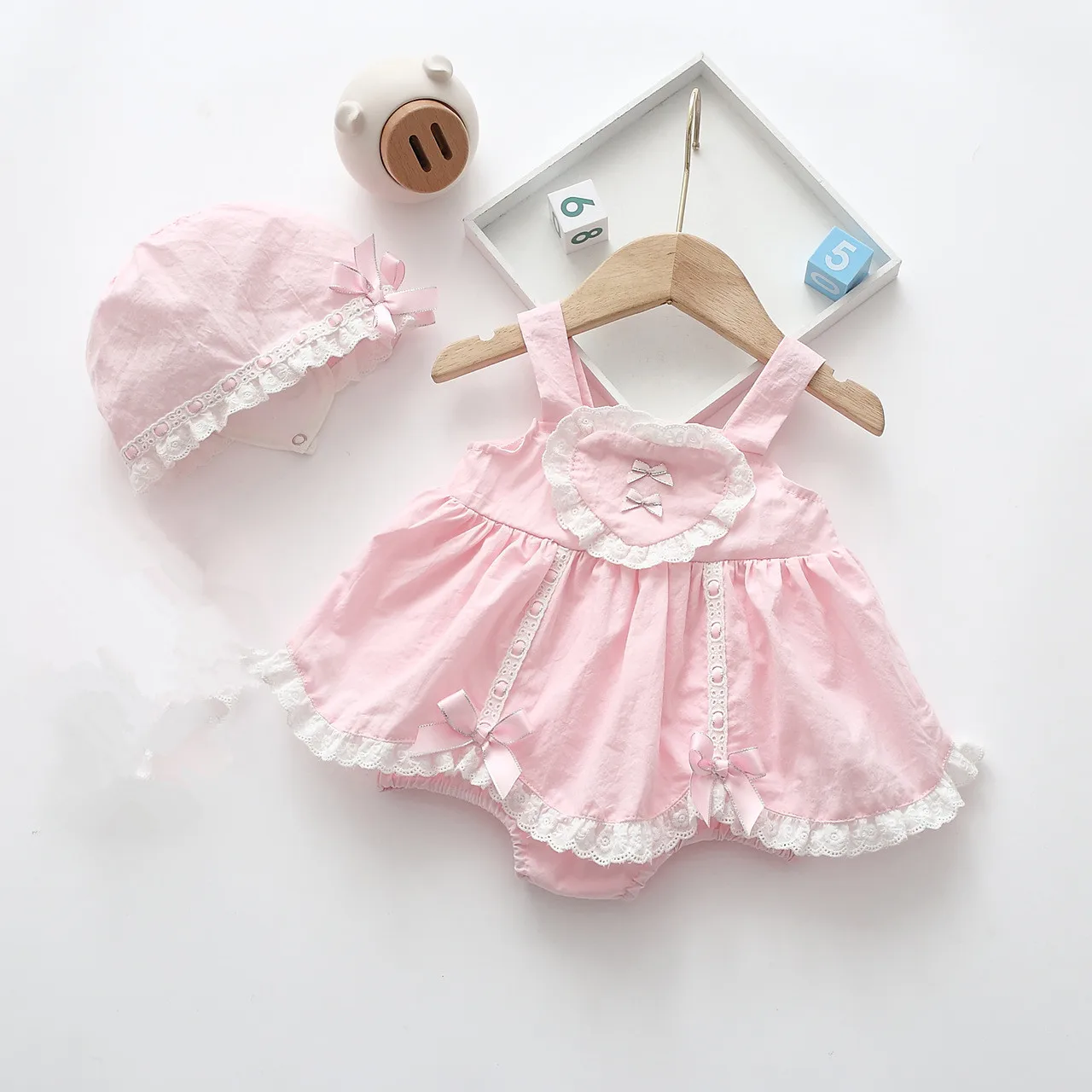 

Newborn Cotton Dress Jumpsuit Korean Style Summer Princess Clothes Sets One-Piece Baby Girl Bodysuits with Hat 0-2Y