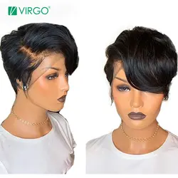 Virgo короткий парик Pixie Cut бесклеевая кружевная передняя часть человеческих волос парики для черных женщин предварительно сорвал с волосами