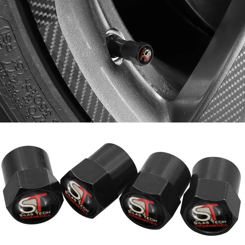 

4pcs Black Car Wheel Tire Valve Cap Cover Air Cap Case For ST Ford Fiesta Focus Ecosport Kuga Mondeo Car Style Accessories