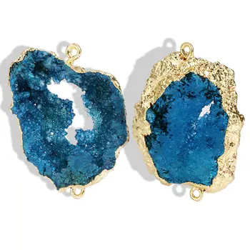 

Geometric Irregular Natural Stone Beads Charms Pendants Metal Double Hole Connectors For DIY Jewelry Making Accessories