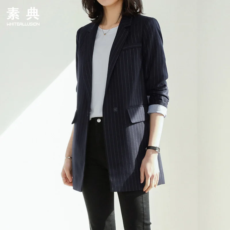 

2019 Spring And Autumn New Style Korean-style Casual Elegant Suit Blouses Short Stripes Small Suit Coat Women's