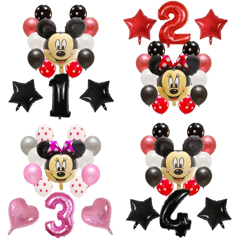 New 12pcs Mickey Minnie Mouse Balloons Birthday Number Party Decor Supplies Foil 